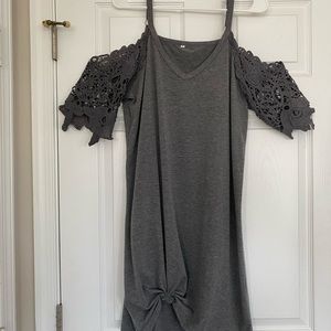 Charcoal grey, cold shoulder dress